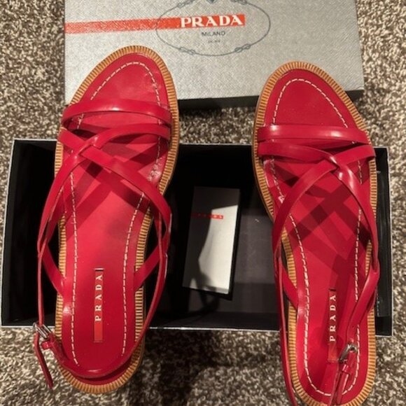 PRADA SPAZZOLATO SCARLATTO SANDALS - Picture 1 of 3